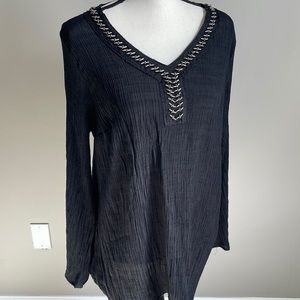 St. John’s Bay  Black Long Sleeve Gauzy Lightweight Tunic Top  Blouse Size 1X